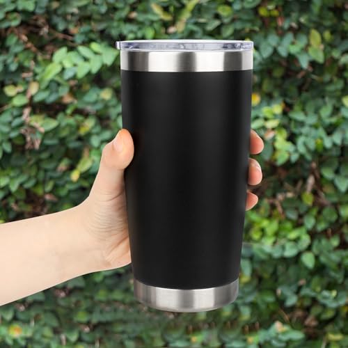 20oz Stainless Steel Tumbler with Lid, Travel Mug - Double Wall Vacuum Powder Coated Cup - Black, 1 Pack - color: Black, size: 1 Pack