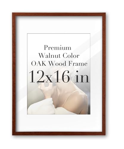 iHery 12x16in Walnut Natural OAK Wood Picture Frame Narrow Border | High Transparency Acrylic Glass with Thickened Backboard, Minimalist Photo Frame for Wall Display Home Decor, 1Pack - color: Walnut, size: 12X16