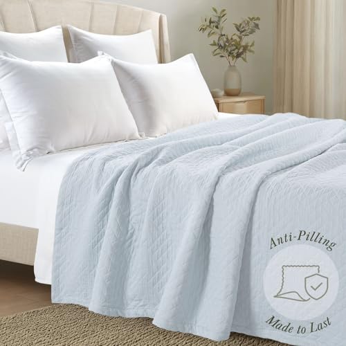 Threadmill Cotton Queen Coverlet Blanket, Jacquard, Light Blue, 90x92 | 100% Cotton, Jacquard Pattern, 90x92 in, Breathable, All-Season, Lightweight, OEKO-TEX Certified, Machine Washable - color: Classic Light Blue, size: Queen / Full