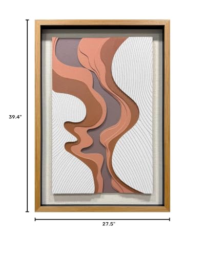 BrightA 5-Layer Wood Relief Wooden Wall Art Fluid Curves in Warm Brown & Ash Grey with Linear Grain Background, Framed in Solid Wood & Tempered Glass for Contemporary Walls 27.5"x39.4" - color: Rice white + earth yellow + dark brown 3 + natural wood tone,