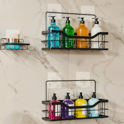 15 Pack Shower Caddy Adhesive Hooks for Replacement, Strong Transparent Sticky Strips No Drill Bathroom Kitchen Shelf Organizer Racks