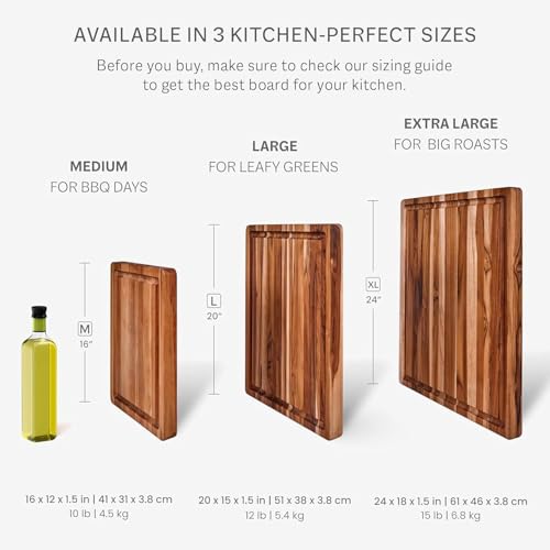 Teakhaus Carving Board with Juice Groove - Small (S) Teak Wood Cutting Board 16”L x 12”W x 1.5” Thick - Sustainably Harvested & FSC Certified - Knife Friendly with Beeswax Oil Finish - color: Cutting Board Only, size: Small (16 inch x 12 inch x 1.5 inch)