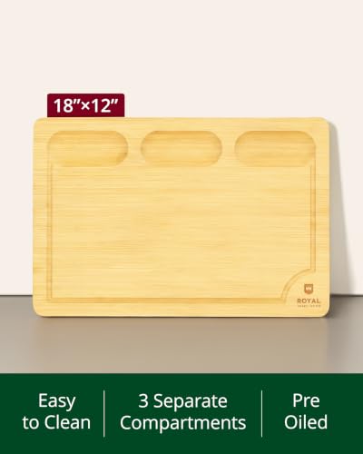 ROYAL CRAFT WOOD Bamboo Cutting Board with Juice Groove - Kitchen Chopping Board for Meat Cheese and Vegetables, Heavy Duty Serving Tray - color: Natural, size: 17.8"L x 12"W
