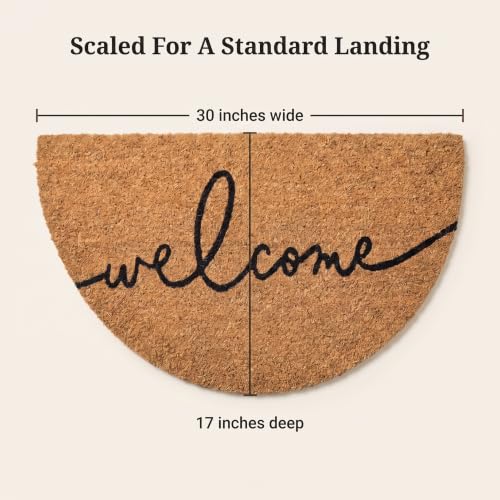 Half-Moon Welcome Doormat | 100% Natural Coir | Modern Script, Anti-Slip Backing | Semicircle Outdoor Front Door Mat - color: Warm Greeting - Arc