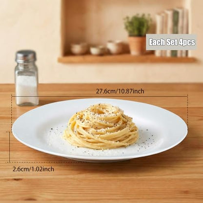 10.5" Round Dinner Plates Set of 4, White Ceramic Plates for Dinner, Salad, Appetizer & Dessert, Microwave, Dishwasher Safe Dinnerware for Kitchen, Perfect to Party Wedding Birthday & Christmas Dishes - color: Round 10.5"