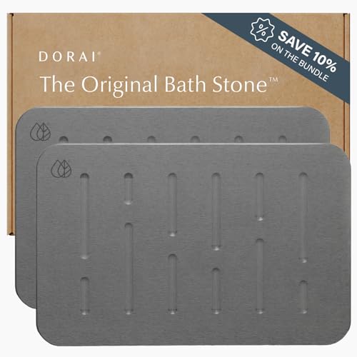Dorai Home Stone Bath Mat Set - Premium Diatomaceous Earth Bath Floor Mats with Non-Slip Base, Fast-Drying Modern Shower Mat for Bathroom | Rain Slate, 2 Pack - 23.6"x15.4" - color: Rain Slate, size: 2 Pack