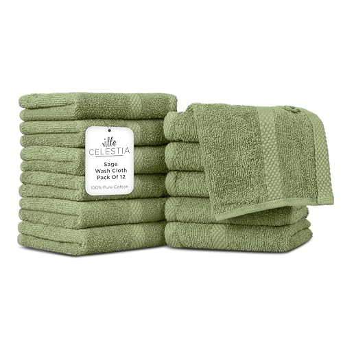 Villa Celestia Cotton Washcloths Set of 12, 12x12 Inch, 100% Ring-Spun Combed Cotton, Soft Absorbent Quick-Dry Wash Cloths for Face and Body, Oeko-TEX Certified, Hotel & Spa Quality, Sage - color: Sage, size: Washcloth - Pack of 12
