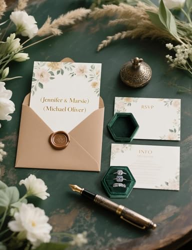 MFXIP Velvet 3 Slots Jewelry Ring Box Engagement Wedding Box Keepsake Box Bridal Photo Ring Triple Slots Hexagon - color: Dark Green