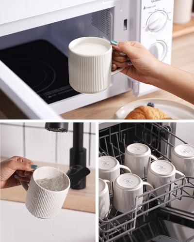 famiware Coffee Mug Set of 4, Star 12 oz Ceramic Mugs Cups Set with Handle | Stoneware Stackable Catering Cup for Coffee, Tea, Cappuccino, Latte, Microwave & Dishwasher Safe, Matte White - color: Star-Matte White, size: 4 Count (Pack of 1)