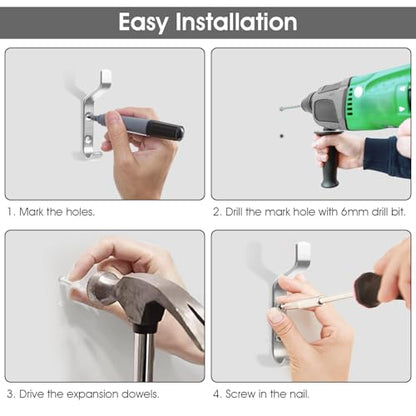 GlazieVault Coat Hooks – Door Hook (5 Pack) - Heavy Duty Wall Mounted - Premium Design Rust Free Hooks - style: Flat Hooks Silver P-05