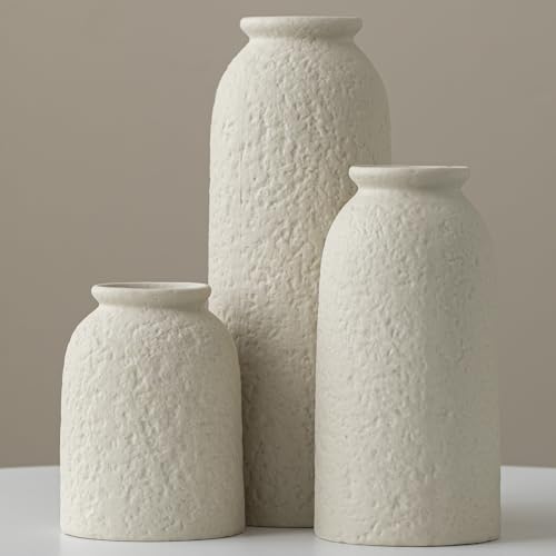 Large Decorative Ceramic Vase Set, 3 Pieces, Nordic Modern Boho Style, Berge Color, Modern Farmhouse for Home Decor (XL Beige Texture) - color: XL Beige Texture