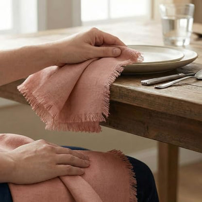 ACCENTHOME Blush Cotton Linen Napkin Set of 6 18x18 inch Dinner Napkins - Washable Soft Premium Hotel Quality Reusable Napkins Perfect Table Napkins for Family Dinners, Weddings & Everyday Use | Cotton Linen Blend Napkins, Machine Wash On Gentle Cycle, Ec