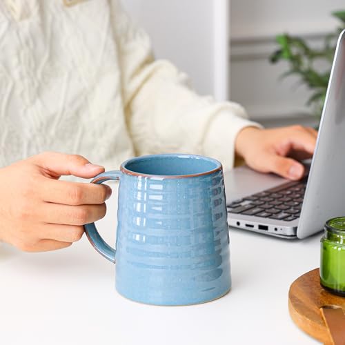 Mkour 23oz Extra Large Ceramic Coffee Mugs, Handmade Cup, Big Tea Cups with Large Handle for Office and Home, Microwave and Dishwasher Safe (Blue) - color: Blue