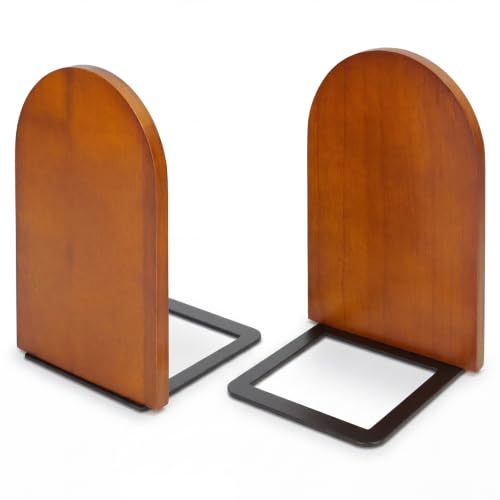 1 Pair Wood Bookends, Decorative Book Ends for Heavy Books, Book Organizer | Book Shelf Holder Home Decorative, Heavy Duty Wooden Bookend Support for Books and Movies - color: Wood1