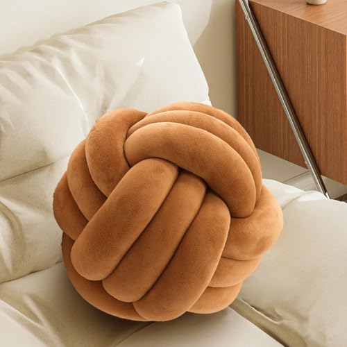 Knot Pillow Ball, Soft Plush Decorative Throw Pillow, Handmade Round Knotted Cushion for Sofa, Couch & Bedroom, Cute Home Decor Pillow (7.87 Inches, Caramel) - color: Caramel, size: 7.87 Inches