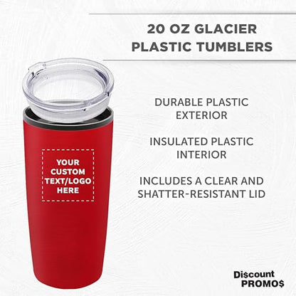 Custom Plastic Tumblers 20 oz Set of 6/12/24 Personalized Bulk Pack with Lids, Ice Coffee Tumbler, To Go Cup Insulated - Red - color: - Custom – Red