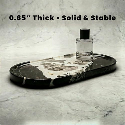 11.8 x 5.9 Inch Black White Veined Oval Marble Tray | Natural Stone Bathroom Vanity Organizer, Catchall Tray, For Perfume, Jewelry, Candles