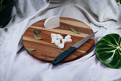 Vesta Homes Wooden Round Chopping Board/Cutting Board/Serving Board, Plate for Pizza, Vegetables, Fruits and Cheese Acacia Wood 11.5 x 11.5 Inches Handcrafted Natural - size: 12"L x 12"W
