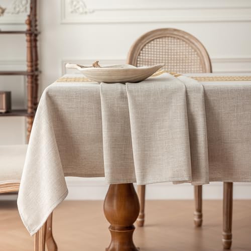 Joyfol Day Rustic Waterproof Cotton Blend Tablecloth, Heavy Weight Embroidery Table Cover for Rectangle Tables, Burlap Farmhouse Style with Coffee Line Pattern, 55" x 120" - color: Coffee Lines, size: 120" x 55" (Rectangular)