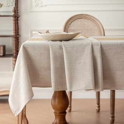 Joyfol Day Rustic Waterproof Cotton Blend Tablecloth, Heavy Weight Embroidery Table Cover for Rectangle Tables, Burlap Farmhouse Style with Coffee Line Pattern, 55" x 102" - color: Coffee Lines, size: 102" x 55" (Rectangular)