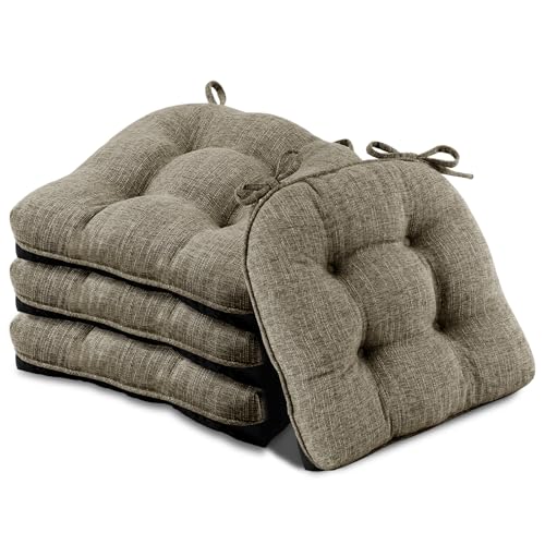 Basic Beyond Chair Cushions for Dining Chairs 4 Pack, Dining Seat Cushions with Ties and Non Slip Backing, 15.5 x 15.5 inches Tufted Kitchen Chair Pads (Khaki) - color: Khaki, size: 4 Count (Pack of 1)