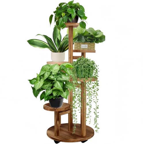5 Tiered Tall Plant Stand for Indoor | Wood Plant Shelf Corner Display Rack, Multi-tier Planter Pot Holder Flower Stand for Living Room Balcony Garden Patio, Brown - color: 5tier-brown