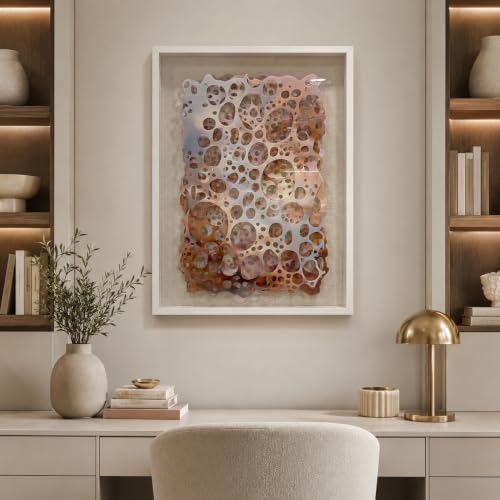 BrightA Modern Acrylic Bubble Wall Art 3D Organic Hole Sculpture Decor | Layered translucent perforated composition with irregular circular voids and warm neutral gradient tones 27.5"x39.4" - color: Peach + Brown + Light Blue + White, size: 27.5"x39.4"
