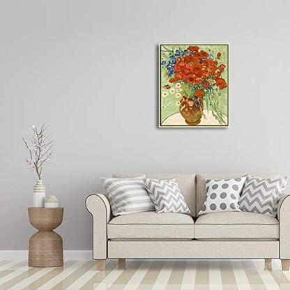 Wieco Art Framed Art Red Poppies and Daisies Canvas Prints Wall Art of Van Gogh Famous Floral Paintings Reproduction Abstract HD Classical Flowers Pictures Artwork - size: 24"L x 20"W