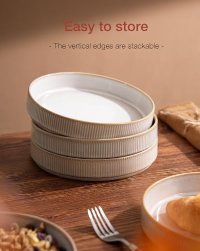 famiware Star 7.5" Pasta Bowls Set of 8, Plate Bowls, Cappuccino White | Double Reactive Glaze, Microwave & Dishwasher Safe, Lead-free and Cadmium-free, Stoneware Scratch Resistant, Kitchen Bowls - color: Cappuccino White, size: 8 pcs