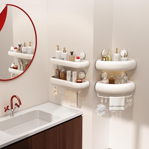 CICUFY Shower Caddy Suction Cup, 1 Pack No Drilling Corner Shower Shelves, Rust Proof Bathroom Storage Organizer, Shower Corner Caddy with Removable Hooks and Towel Bar, Square, Cream - style: Square Cream (1 Pack )