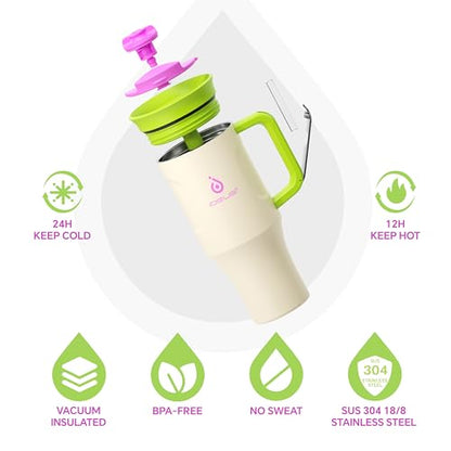 Ideus 32 oz Tumbler with Handle and Straw, 100% Leak Proof Dual Wall Vacuum Insulated Stainless Steel Travel Mug, Cup Holder Friendly, Cream White - color: Warm White