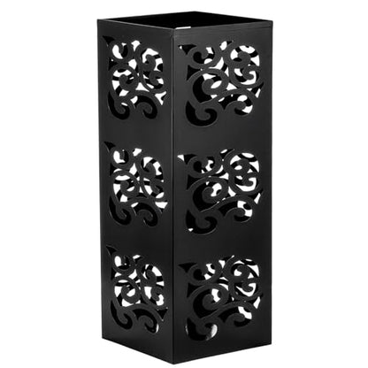 Kingrol Metal Umbrella Holder for Entryway, Square Black Umbrella Stand with Hollow Design, Freestanding Umbrella Rack for Umbrellas, Canes and Walking Sticks, 6 x 6 x 15.75 Inch