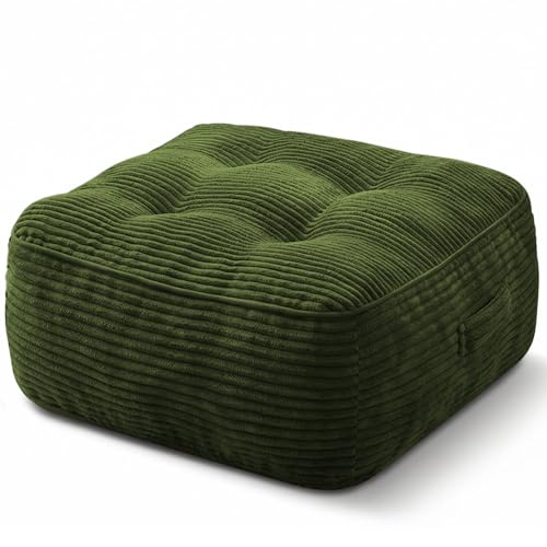 11" Thick Washable Floor Pillow for Adults, Yoga & Meditation Cushion with Handle, Square Large Pillows Seating with Removable Tufted Corduroy Cover for Tatami Living Room Board Games, Green - color: Green