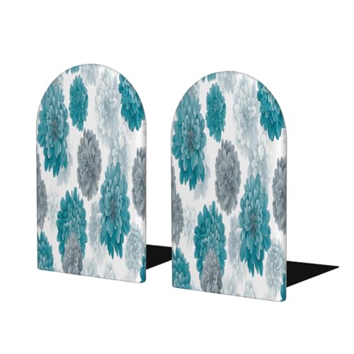 Blue Grey Chrysanthemum Floral 2Pcs Book Ends for Shelves Non-Skid Wood Bookends Decorative Back to School Books Holders Book Stoppers Bookshelf Accessories for Desk Home Office School Decor (1 Pair) - color: Blue Grey Chrysanthemum Floral