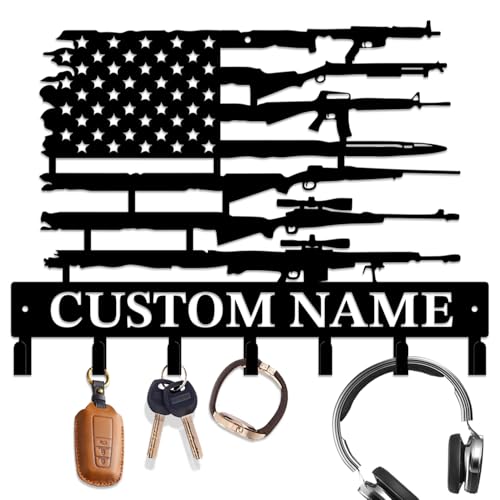 Personalized Gun Theme Metal Wall Keys Hooks Decor,Custom holder-K | Casebrick Men Cave Gift,Shooting Range,Clothes Hooks coat racks,Decorations for home door Entrance Hallway Bedroom Hats - color: Style K