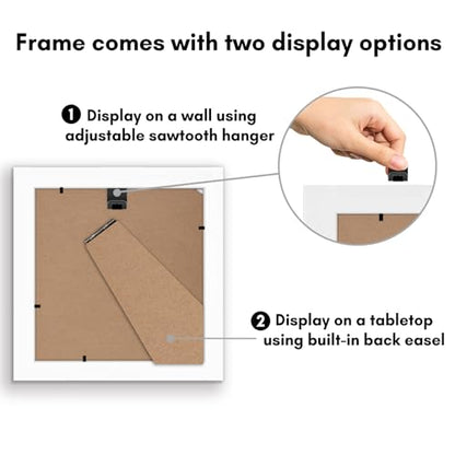 Americanflat 5x5 Picture Frame - Engineered Wood - White | Shatter-resistant glass, wall or tabletop display with included easel, sawtooth hangers included - color: White, size: 5x5