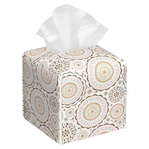 Boho Mandala Geometric Medallion Tissue Box Cover Square,Leather Tissue Box Holder Decorative Facial Cube Paper Cover Case Organizer for Bathroom Night Stands Desk Home - color: Color10