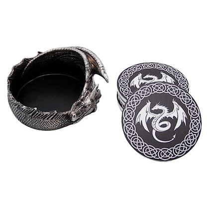 Gothic Dragon Coaster Set with Engraved Holder - 4.5-Inch Flying Dragon Coasters, Set of 4
