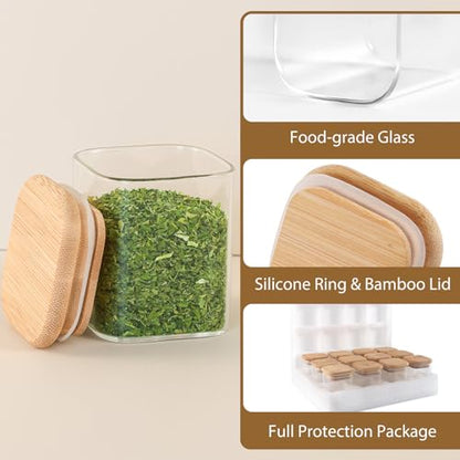 12 Pack 4 oz Square Glass Spice Jars with Lids and Labels – Airtight Small Seasoning Containers Set, Clear Glass Storage Jars for Seasoning, Spices, Kitchen Pantry Organization - color: Square/4oz/12pcs