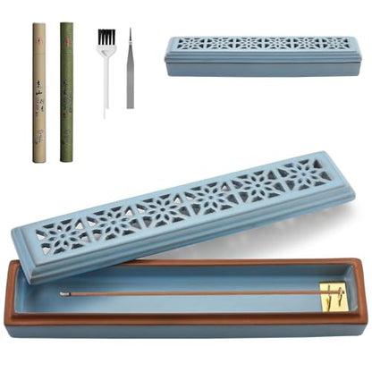 CEREMONY Incense Holder for Sticks, Ceramic Insence-Stick Holder Ash Catcher, Incense Holder Timkburner for Meditation Yoga Spa Room Incense Holder (Lever Blue) - color: Lever Blue
