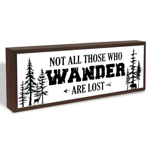 Not All Who Wonder are Lost Sign, Farmhouse Wood Signs, Inspirational Decoration for Home Office Cubicle Classroom, Shelves Decor Art, Decorative Framed Wooden Block Sign - color: Sign 11