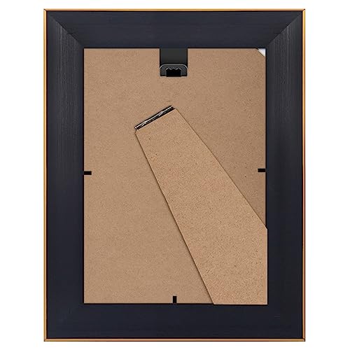 Americanflat 5x7 Picture Frame with Polished, Crystal Clear Glass - Set of 2 - Picture Frames for Tabletop and Wall Display - Black with Gold Trim | Wall or tabletop display with included easel, triangle hangers included, secure turn-tab backing, gold tri