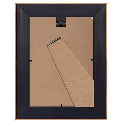 Americanflat 5x7 Picture Frame with Polished, Crystal Clear Glass - Set of 2 - Picture Frames for Tabletop and Wall Display - Black with Gold Trim | Wall or tabletop display with included easel, triangle hangers included, secure turn-tab backing, gold tri