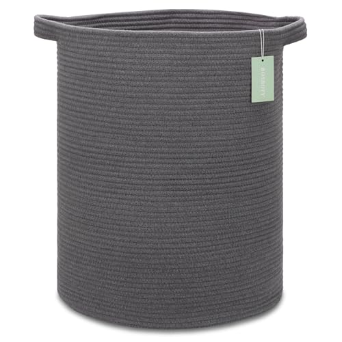 Cotton Rope Blanket Basket, 72L Tall Laundry Hamper, Dark Gray | 16"x 22", Large Collapsible Woven Nursery Hamper with Sturdy Handles for Clothes Toys Towels, Bedroom Living Room Bathroom - color: Dark Gray, size: 72L (16"x22")