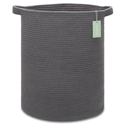 Cotton Rope Blanket Basket, 72L Tall Laundry Hamper, Dark Gray | 16"x 22", Large Collapsible Woven Nursery Hamper with Sturdy Handles for Clothes Toys Towels, Bedroom Living Room Bathroom - color: Dark Gray, size: 72L (16"x22")