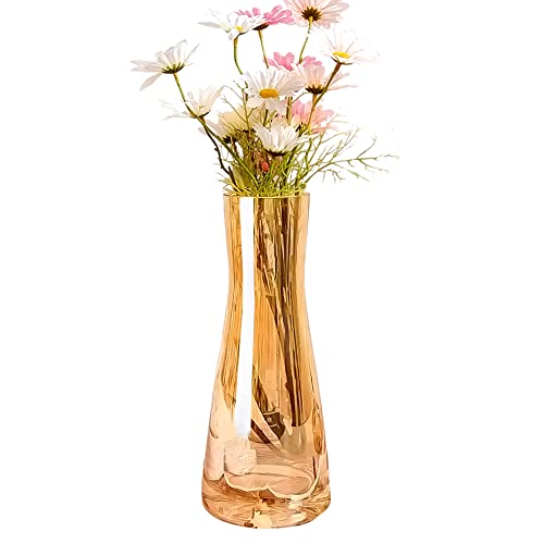Aoderun Flower Vase for Decor 10" Clear Glass Vase for Centerpieces Large Vases for Flowers Dried Flower Home Decor Living Room Kitchen Office Wedding(Amber) - color: Amber