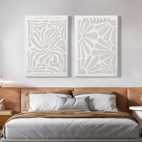 Matisse Beige Posters Beige Modern Painting Abstract Matisse Art Poster Mid Century Canvas Wall Art Neutral Matisse Prints Minimalist Matisse Wall Art Neutral Artwork 16x24inx2 with Framed - color: Matisse Beige Posters Framed