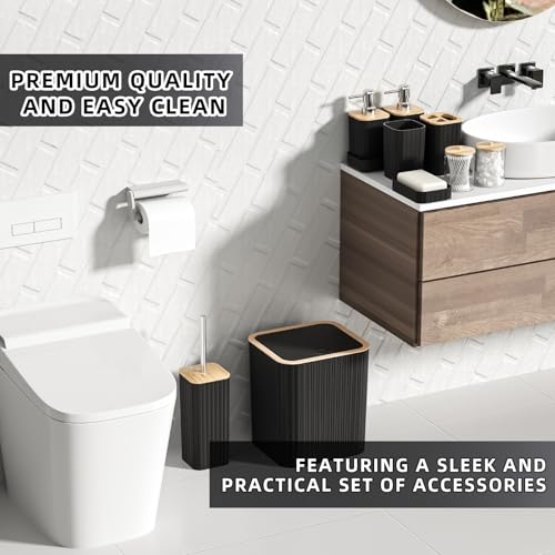 XLHOMO Bathroom Accessories Set - Elegant Black Bathroom Set, 10PC Bathroom Accessory Set, Toilet Brush, Trash Can, Qtip Holder Dispenser & Soap Dispenser - size: Bath Set, style: Black