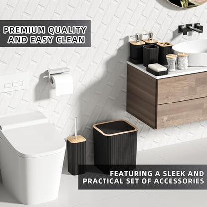 XLHOMO Bathroom Set - 25PC Black Bathroom Set with Shower Curtain and Rugs, Bathroom Accessories Set, Black Shower Curtain Set with Bathroom Trash Can - size: Bath Set+Shower Curtain+Rugs, style: Black