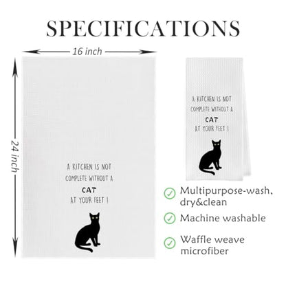 Cat Gifts Dish Towels Set - Funny Waffle Weave Kitchen Hand Tea Towels, Black Cat Gift (1624 Inches Set of 2) - color: Cat